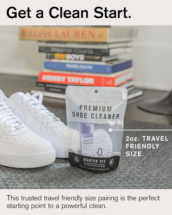 Jason Markk Starter Kit, Shoe Cleaner, 2-Piece Set, Deep Cleaning Solution & Durables Brush, Sneaker Care, Ideal for Footwear, Safe for Midsoles, Full-Grain Leather, Rubber, Plastic, and More, 2oz