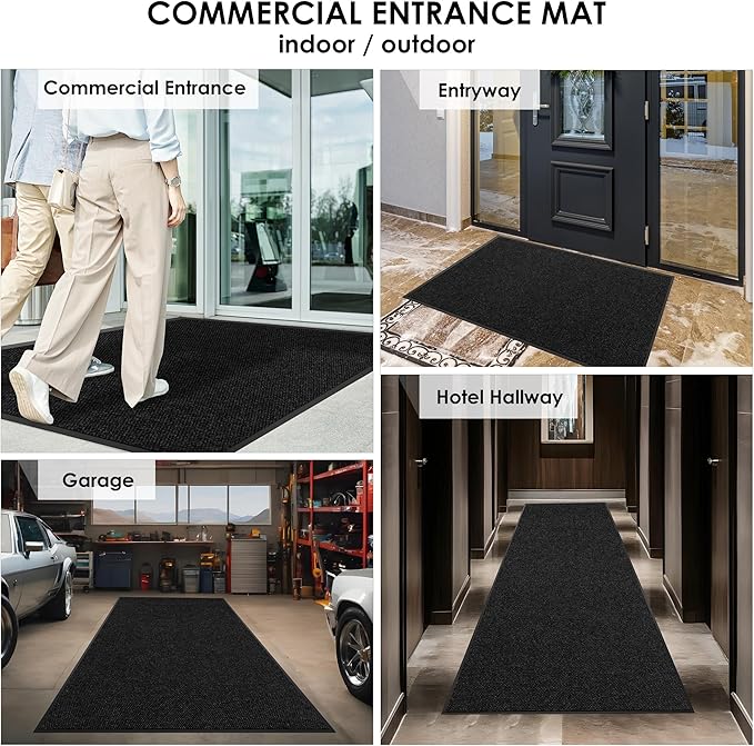3′ x 16′ Front Door Mat Indoor Outdoor Entrance, Commercial Floor Mat Heavy Duty Dirt Trapper Entryway Doormat, Custom Size Non Slip Rubber Backing Welcome mat, Door Mat for High Traffic Area