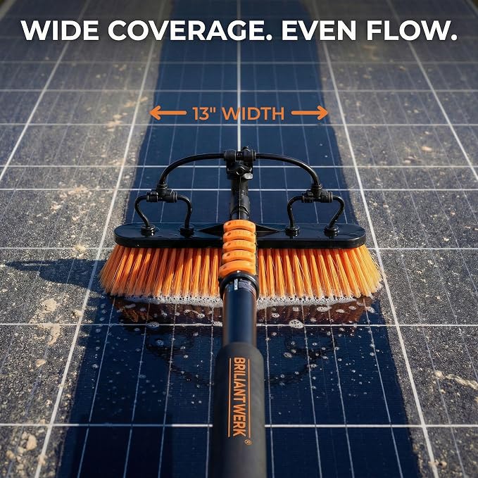 Briliantwerk Solar Panel Cleaning Brush 20 ft Extension Pole | Water Fed Pole Brush with Soap Dispenser for Solar Panels, Windows and Siding - Heavy Duty, Streak-Free Solar Cleaning Kit