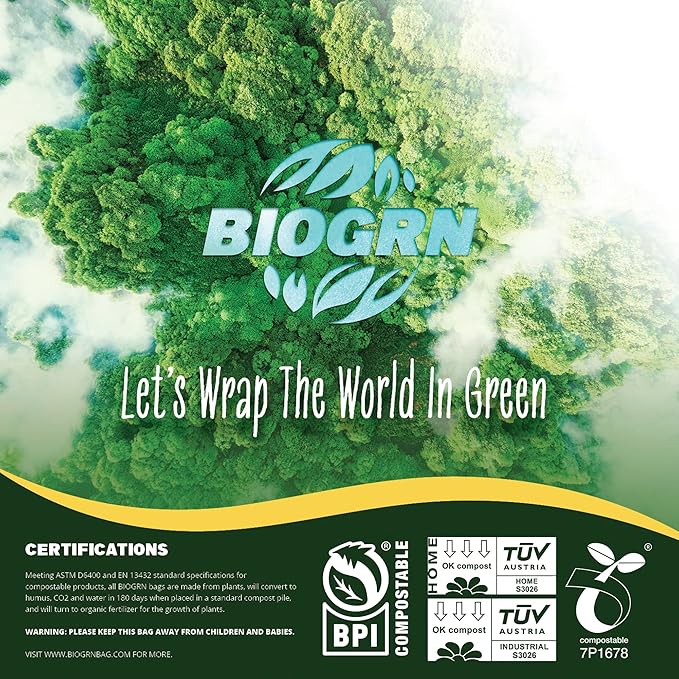 10-13 Gallon Compostable Trash Bags Drawstring 30 Bags Heavy Duty Extra Thick 1 Mil 49.21 Liter Biodegradable Trash Bags Compost Bags Green for Kitchen ASTM D6400 US BPI and OK Compost Home Certified