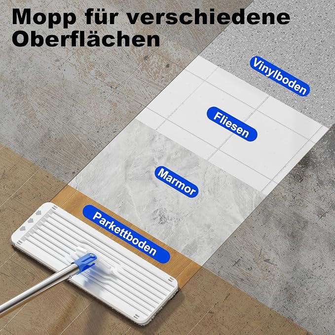 Mop and Bucket Set, Mops for Floor Cleaning with 60" Long Handle, Squeeze Flat Mop and Bucket System, Dry & Wet Dust Mop for Household Floor Cleaning with 5 Microfiber Mops, Slate Blue