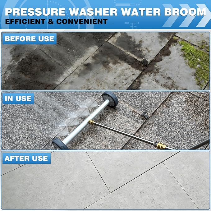 M MINGLE Pressure Washer Water Broom, 13 Inch, 4000 PSI | Water Broom for Garden Hose and Pressure Washer, Multi-Use for Driveway, Sidewalk, Deck, Garden