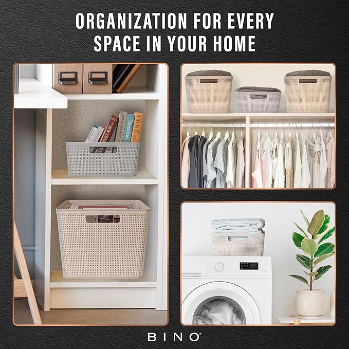 BINO | Woven Plastic Basket | XS (Natural Grey), 5-Pack | THE JUTE COLLECTION | Home Organization, Space - Saving Storage, Stylish Design | Jute Basket | Plastic Storage Basket