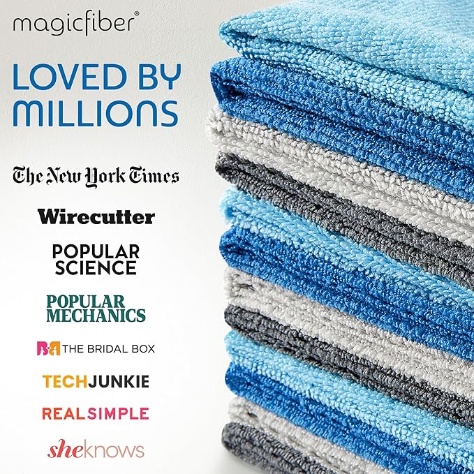 MagicFiber Microfiber Cleaning Cloth - 12 Pack, Large 13" x11” Highly Absorbent Streak-Free Micro Fiber Cleaning Rags Towels for House, Car, Windows, Housekeeping, Household Dusting, Kitchen