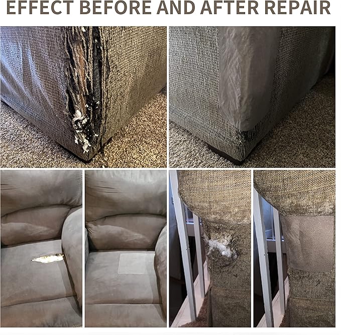 KING MOUNTAIN Fine Linen Repair Patches, Self-Adhesive Linen Fabric Patches, 12X40 inch Extra Size, Multi Color, Can be Used for Linen Sofa Repair and Linen Clothes Repair(12" x 40",Cream-Gray)