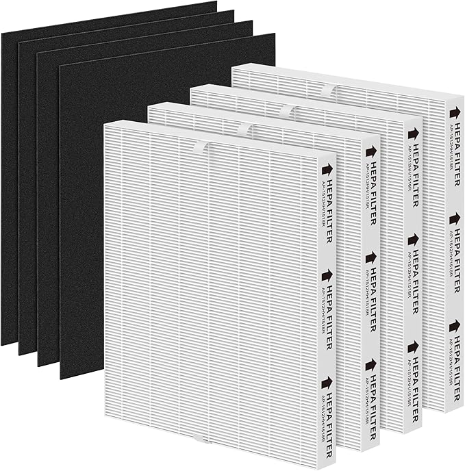AP-1512HH Replacement Filter Compatible with Coway Airmega AP-1512HH and Airmega 200M Air Puri-fiers, 4 Filters and 4 Carbon Pre-Filters, Compared to Part #3304899, 4 Pack