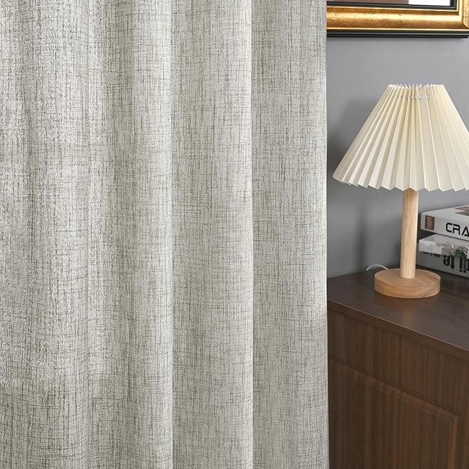 YoungsTex Dark Grey Linen Semi Sheer Curtains 2 Panels for Living Room, Light Filtering Window Treatments Textured Privacy with Back Tab Rod Pocket for Bedroom, 52 X 72 Inch