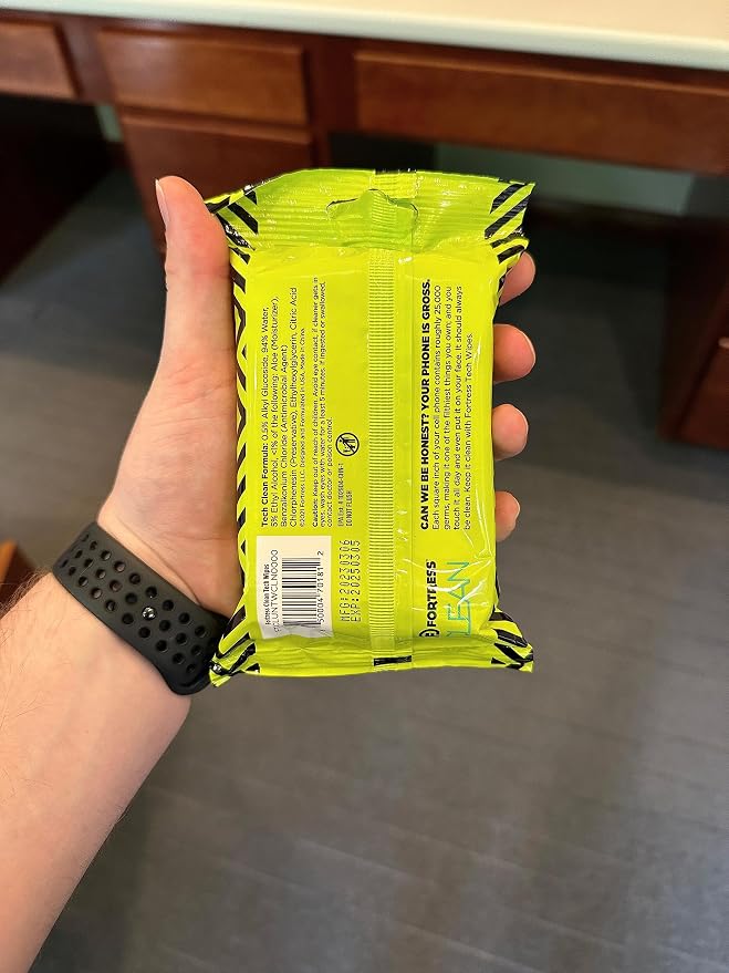 Fortress Electronic Wipes With Microfiber Cloth (25 ct.) To-Go Tech Wipes for Screens, Phones, Keyboards, TV Monitors, Computer Screens, and More [Travel Size] Skin-Safe