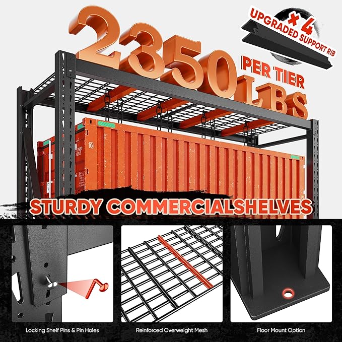 Bepatio 7014LBS Garage Shelving Heavy Duty 67.6W Storage Shelves Adjustable Metal Shelving 3 Tier Utility Shelf for Warehouse Basement Shop, Black 67.6''Wx23.7''Dx66''H, 2PCS