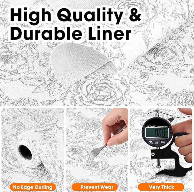 Drawer and Shelf Liner for Kitchen Cabinets Non-Adhesive, Non-Slip Cabinet Liner Shelf Paper Strong Grip Waterproof Easy to Clean for Kitchen Shelves Cupboard, Flower,23.6IN X 30FT