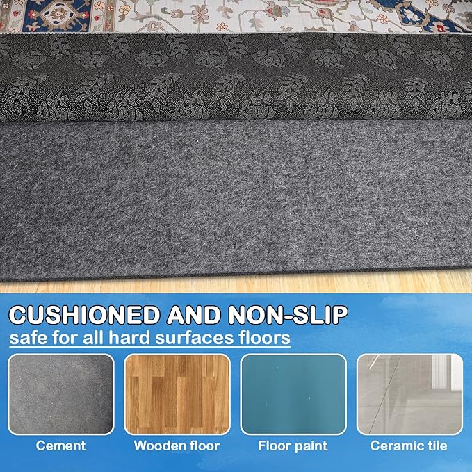 Non-Slip Rug Pads 4 x6 ft, 100% Waterproof Rugs Non Skid Rug Pad for All Floors and Finishes Durable Hardwood Floor Protective Felt Keeps Rugs in Place, Safe and Secure