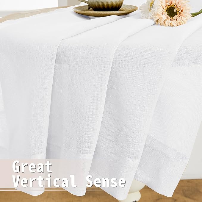 Tollpiz Short Sheer Door Curtains Closet Linen Textured Curtains Sheer Doorway Light Filtering Voile Patio Glass Door Rod Pocket Curtain French Door, 54 x 40 inches Long, White, Set of 1 Panel