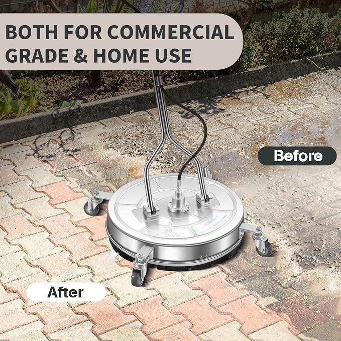 LidoDola 30'' Pressure Washer Surface Cleaner, Power Washer Accessory | Stainless Steel Body, Dual Handles, 4 Replacement Nozzles, Ideal for driveways, decks & patios—clean effortlessly