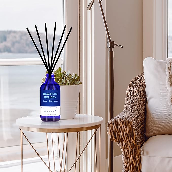 Xcleen Reed Diffuser Set for Home| 3.7 Oz(110ml) Hawaiian Holiday Fragrance Diffuser | with Mangoes, Pineapples, Peaches & Melons Scented Oil Sticks Diffuser, Air Fresheners for Home, Bathroom