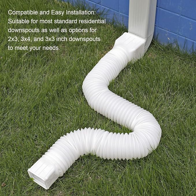 2 Pack Flexible Rain Gutter Downspout Extensions,Drain Downspout Extender,Gutter Extension Flexible,Down Spout Drain Extension Pipes,Extendable from 21 to 60 Inches (White)