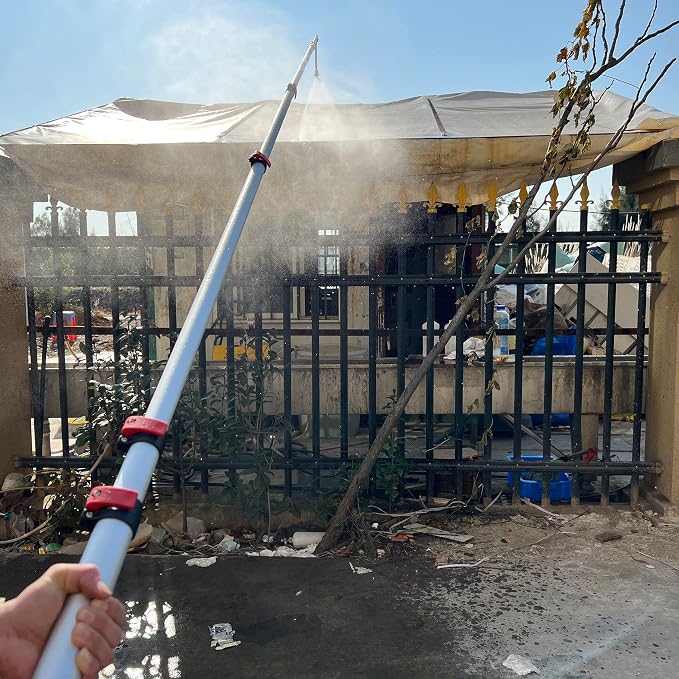 M MINGLE 20 FT Telescoping Pressure Washer Wand, 4000 PSI | High-reach Spray Wand Kit with Gutter Attachment, 5 Nozzle Tips, Couplers and Support Belt, for Roof Edges, Soffits and Walls