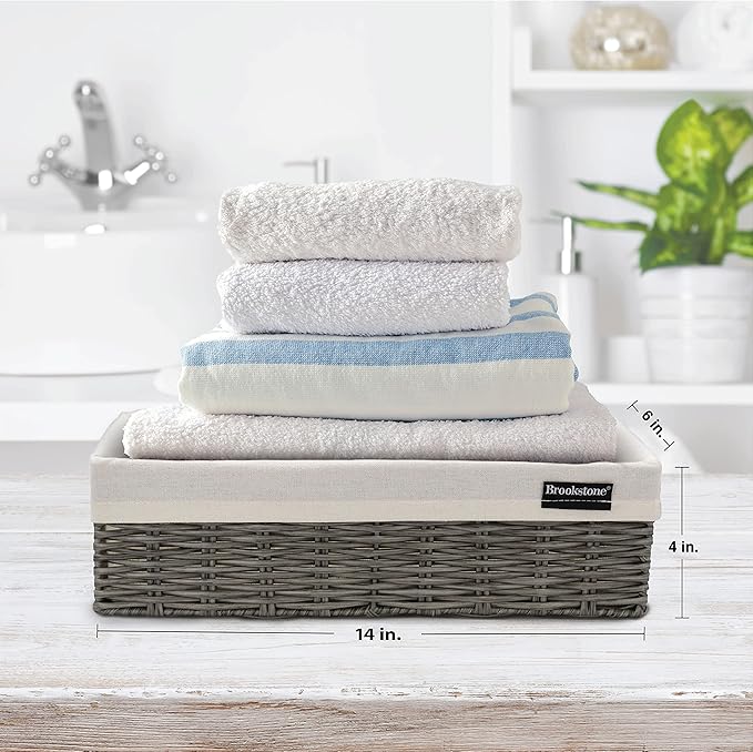Brookstone Wicker Shelf Storage Basket Decorative Shelf Bin, bathroom organizers and storage, Boho Living Room Decor, Summer Storage 2025 - Single Basket