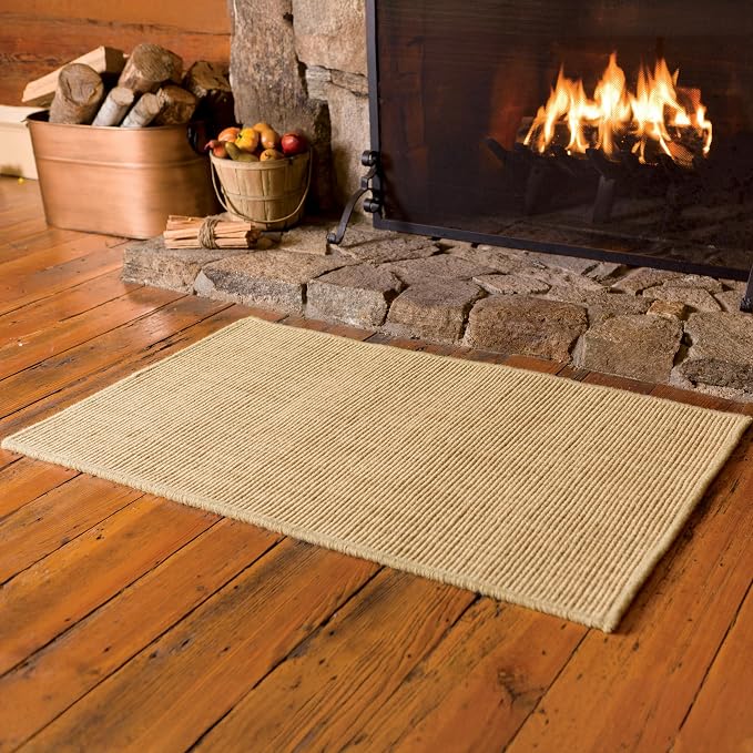 Plow & Hearth Dalton 2x3'6" Fireproof Hearth Rug | Ecru Herringbone | Wool Blend Fireplace Mat | Hearth Rugs for Fireplaces Fire Resistant | Protect Hardwood Floor and Carpet from Sparks and Embers