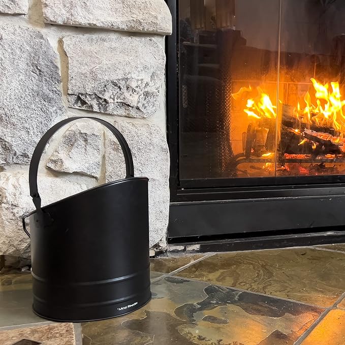 Mind Reader Fireplace Ash Bucket, 6L (1.5 gal) Capacity, Wood Stove, Fireplace Accessories, Metal, 9"L x 9"W x 10.5"H, Black