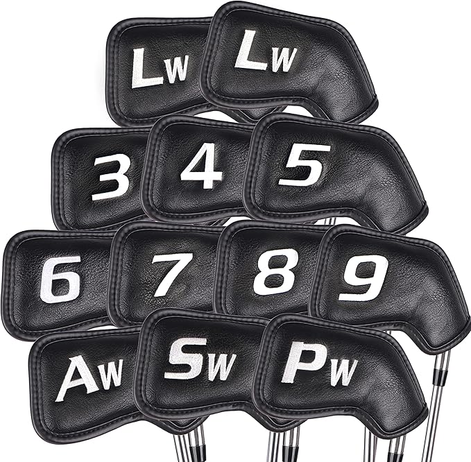 CHAMPKEY Premium Golf Club Covers for Men 12 Pack - Comfortable Polyurethane Golf Iron Covers - Ideal Golf Head Covers for Clubs