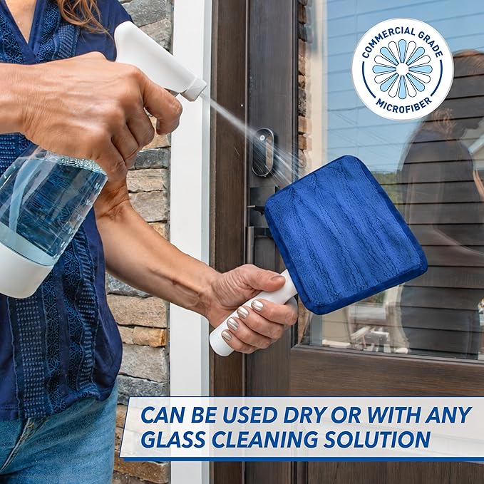 Unger Speed Clean with 4ft Pole and Extra Reusable Pads, Indoor Window Cleaner, Household Cleaning Supplies, Works with Glass and Natural Cleaners and Solutions, Attracts Dust and Dirt