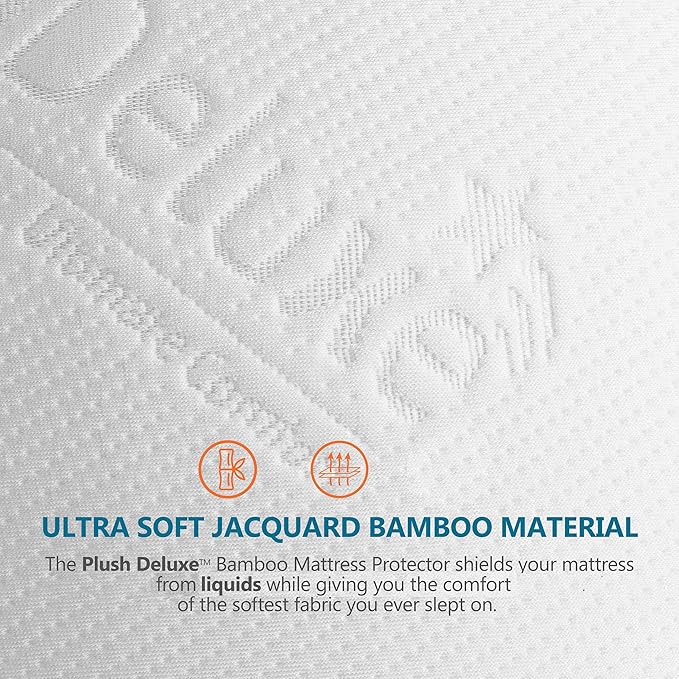 PlushDeluxe Premium Bamboo Mattress Protector – Twin XL Size, Waterproof, & Ultra Soft Breathable Noiseless Washable Bed Mattress Cover for Comfort & Protection - White