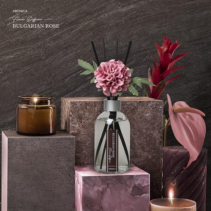 Flower Air Fresheners For Home, Sweet Rose Scent Room Non Plug In, Desk Reed Diffuser, Pink Air Freshener For Bathroom
