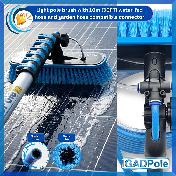 IGADPole 20 FT Water-Fed Cleaning Kit – Extendable Telescopic Pole with Soap-Dispenser, Brush & Cobweb Duster, Adjustable 5-20 FT Handle for Safe High Window, Gutter, Solar Panel & Exterior Cleaning