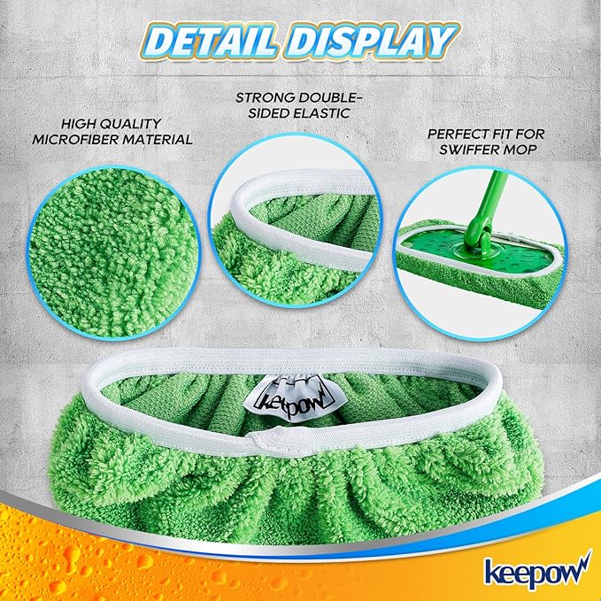 KEEPOW Reusable Wet Pads Compatible with Swiffer Sweeper Mop, Dry Sweeping Cloths, Washable Microfiber Wet Mopping Cloth Refills for Surface/Hardwood Floor Cleaning, 16 Pack (Mop is Not Included)