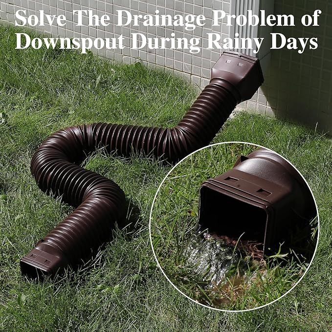 Gutterlix Flexible Gutter Downspout Extensions, Connectable Downspout Extender with 58"+ 67" Extendable Pipe, Thickened Down spout Drain Extension for Rainwater Drainage(2 Pack, Brown)