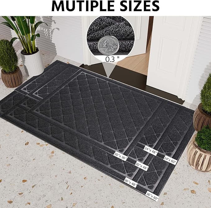 Front Door Mat Indoor Outdoor Entrance, 36" x 48" Heavy Duty All-Season All-Weather Waterproof Doormat Trap Dirt and Moisture Easy Clean Low Profile Patio Porch Entryway Mat