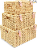 Wicker Storage Baskets with Lids – Set of 3 (Large, Medium, Small) for Organizing Clothes, Toys, Books – Stackable Basket with Lid for Bedroom, Nursery, and Home Decor