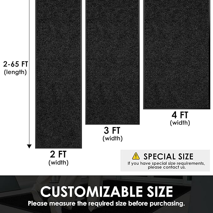 2′ x 33′ Front Door Mat Indoor Outdoor Entrance, Commercial Floor Mat Heavy Duty Dirt Trapper Entryway Doormat, Custom Size Non Slip Rubber Backing Welcome mat, Door Mat for High Traffic Area