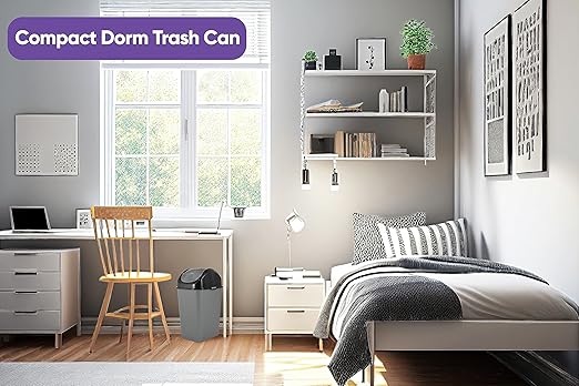 Superio Small Trash Can for Dorm with Lid 4.5 Gallon Plastic Swing Top Slim Garbage Can for Under Sink/Cabinet, Laundry, Kitchen, Office, Bedroom, Bathroom, College, 18 Qt Gray/Black, 2