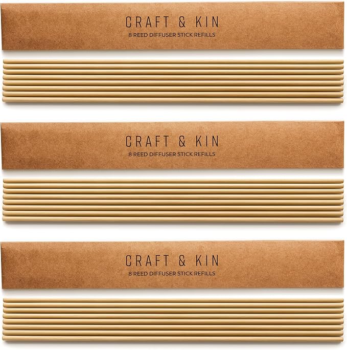 Craft & Kin Reed Diffuser Sticks – 3-Pack of 8 Natural Rattan Diffuser Sticks – Eco-Friendly Reed Replacement for Essential Oil Diffusers – Home Fragrance Accessory for Bedroom & Bathroom