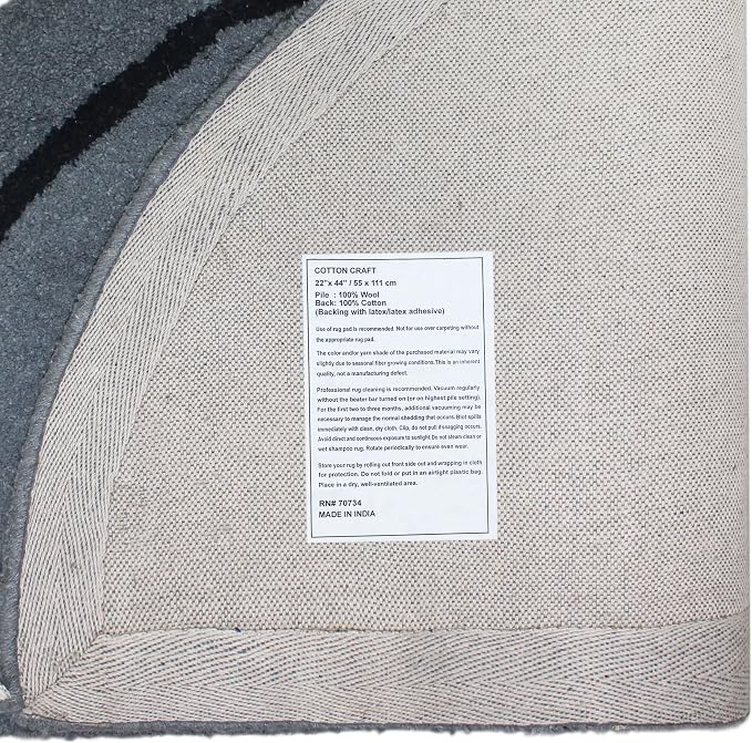 COTTON CRAFT Pure Wool Fireplace Rug - 22x44 inch Charcoal Grey Hearth Rug | Fire Resistant Hand Tufted Accent Carpet - Half Moon Shaped - Entryway Anti Fatigue Rug