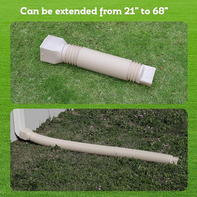 plusgutter 16.5ft Long Gutter Downspout Extensions Flexible, 4" Diameter Drain Downspout Extender, Down Spout Drain Extender for Rainwater Drainage, Extendable from 3.4ft to 16.5ft(1Pack Limestone)