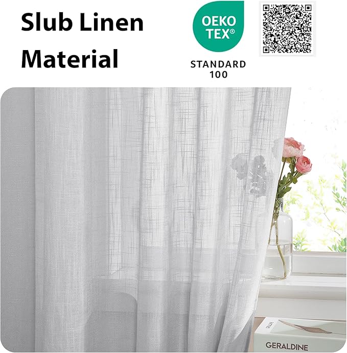 NICETOWN Door Curtain 40 inches Long - Linen Textured French Door Curtain, Semitransparent Sheer Panel 40 inches Length (1 Panel, Light Grey, with Single Tieback)
