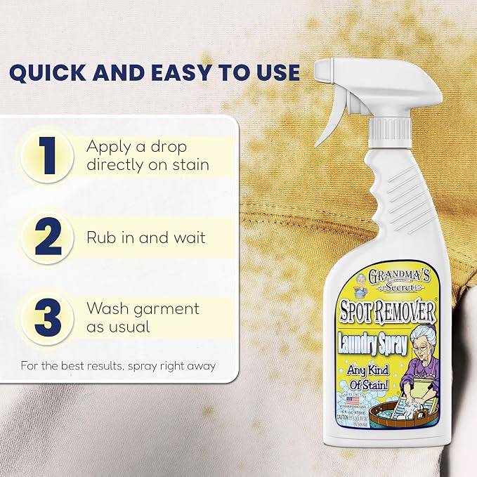 Grandma's Secret Laundry Spray - Chlorine, Bleach and Toxin-Free Fabric Stain Remover for Clothes - Removes Oil, Paint, Blood and Pet Stains - 16 Oz, 3 Pack