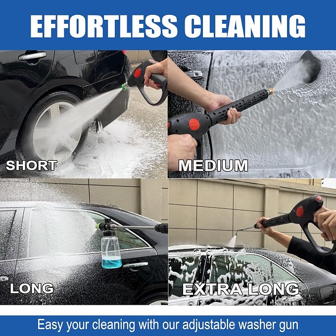 M MINGLE High Pressure Washer Gun with Extension Wand & 30° Curved Rod | Compatible with M22 14mm/15mm Fitting, 5 Nozzle Tips, 4000 PSI, for Car/Patio/Driveway Cleaning