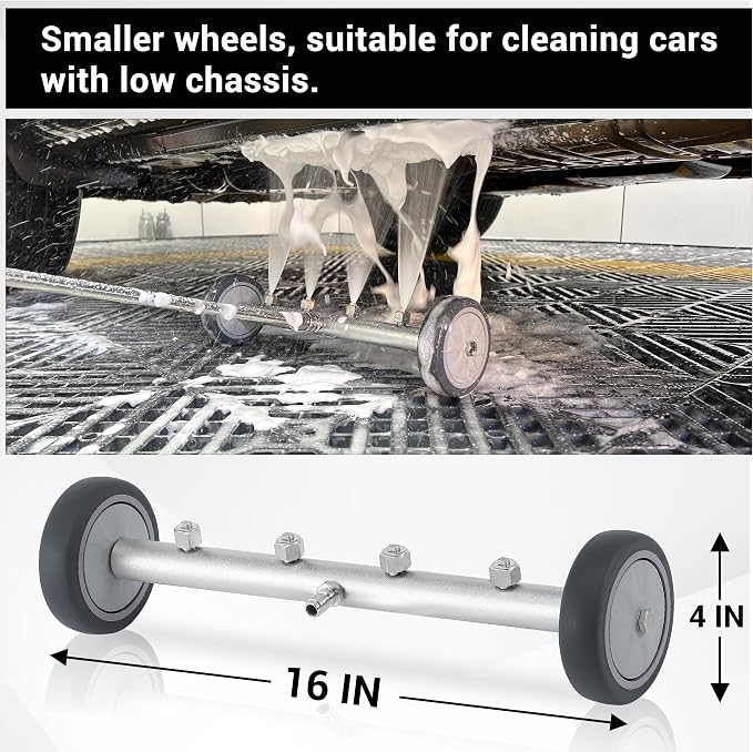 M MINGLE 16 Inch Undercarriage Washer Attachment with Foam Cannon, 4000PSI | Low Clearance Rolling Wheels, Includes Car Wash Mitt, Fits Sedans, SUVs and Trucks