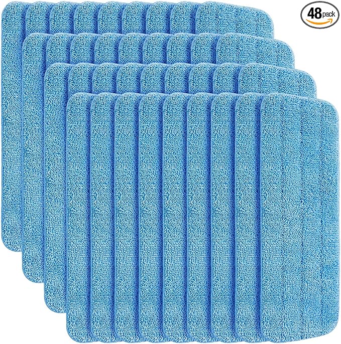 48 Pcs Microfiber Mop Pads Machine Washable Cleaning Flat Mop Head Replacement Reusable Household Pads for Hardwood and Hard Surface Floor Cleaning and Scrubbing