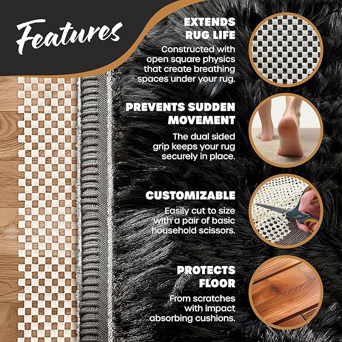 Nevlers 4'x6' White Non Slip Rug Pads | PVC Foam Rug Gripper for Hardwood Floors | Customizable Open Weave Area Rug Pad & Carpet Pad Design| Anti Skid Rug Gripper Pad | Rug Stoppers to Prevent Sliding