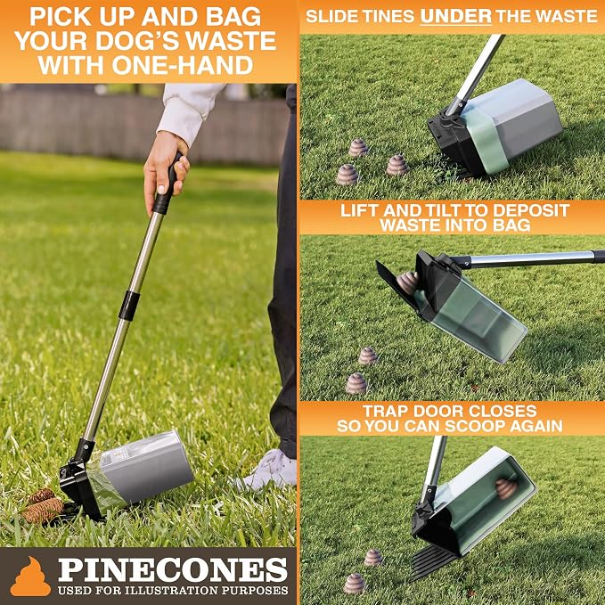 Neater Pet Brands Lift N’ Bag 2.0 Dog Pooper Scooper with Bag Attachment & 22" Pole for Small to Large Dogs, New & Improved Design, 15 Refill Bags, Heavy Duty Dog Poop Scooper for Yard, One-Hand Use
