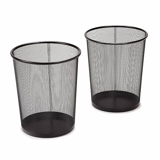 2-Pack 6-Gallon Round Steel Mesh Trash Can, Recycling Wastebasket, Black | Versatile and ventilated bin measures 13.75" high with a 11.5" top diameter