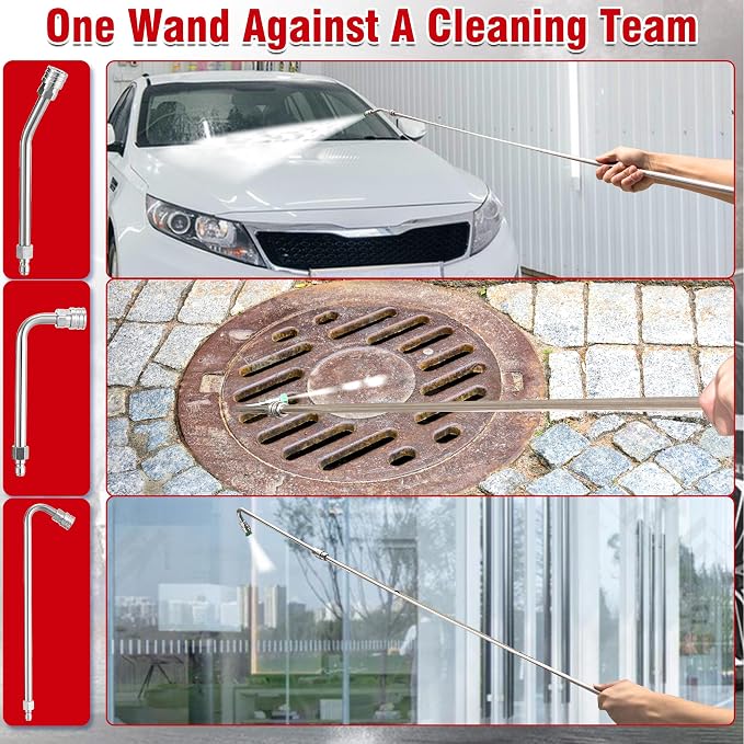 120" Pressure Washer Extension Wand with 5 Nozzle Tips, 4000 PSI | 1/4" Quick Connect, 30/90/120° Curved Rods, Power Washer Extension Pole Kit for Gutters, Eaves, and Vehicle Underside