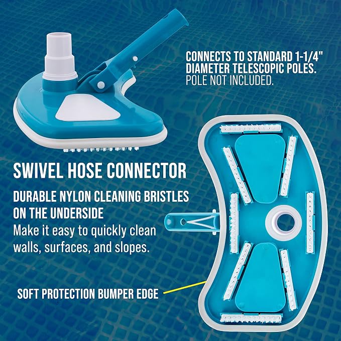 U.S. Pool Supply 12" Deluxe Weighted Butterfly Pool Vacuum Head, Swivel Hose Connection, Pole Handle, Protection Bumper - Clean Debris Above Ground & In-Ground Swimming Pools, Spas – Vinyl Liner Safe