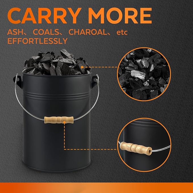 Ash Bucket with Lid and Shovel, 2.5 Gallon Ash Bucket for Fireplace, Complete Fireplace Tools Set, Fireplace Bucket for Ashes for Wood Stove