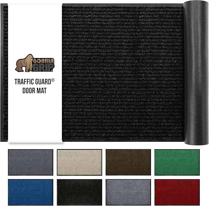 GORILLA GRIP Traffic Guard Door Mat, Heavy Duty Welcome Mats, Commercial Office Space Doormat, Waterproof, Fade Resistant, Strong Rubber Backing, Low Profile, Shoe and Boot Scraper, 29x17, Jet Black