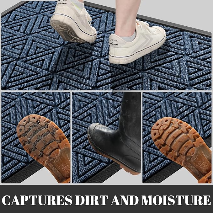 Yimobra Large Door Mat 47x24, All-Weather Waterproof Non-Slip Welcome Matt Outdoor, Heavy Duty Non Slip Doormat for Entryway for Patio and Garage Indoor, Easy Clean, Blue